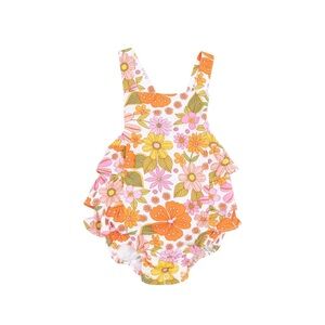 ANGEL DEAR NWT 3-6 months Floral Ruffle Baby Romper in Orange & Pink